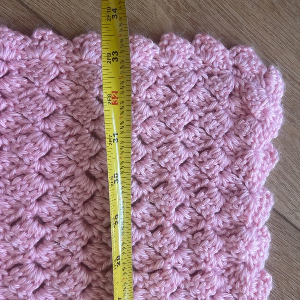 Handmade Pink Crochet Baby Blanket Shell Stitch Scalloped Edge Nursery Wrap